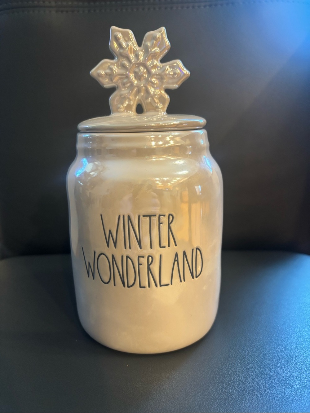 Rae Dunn Winter Wonderland Ceramic Canister with Snowflake Lid